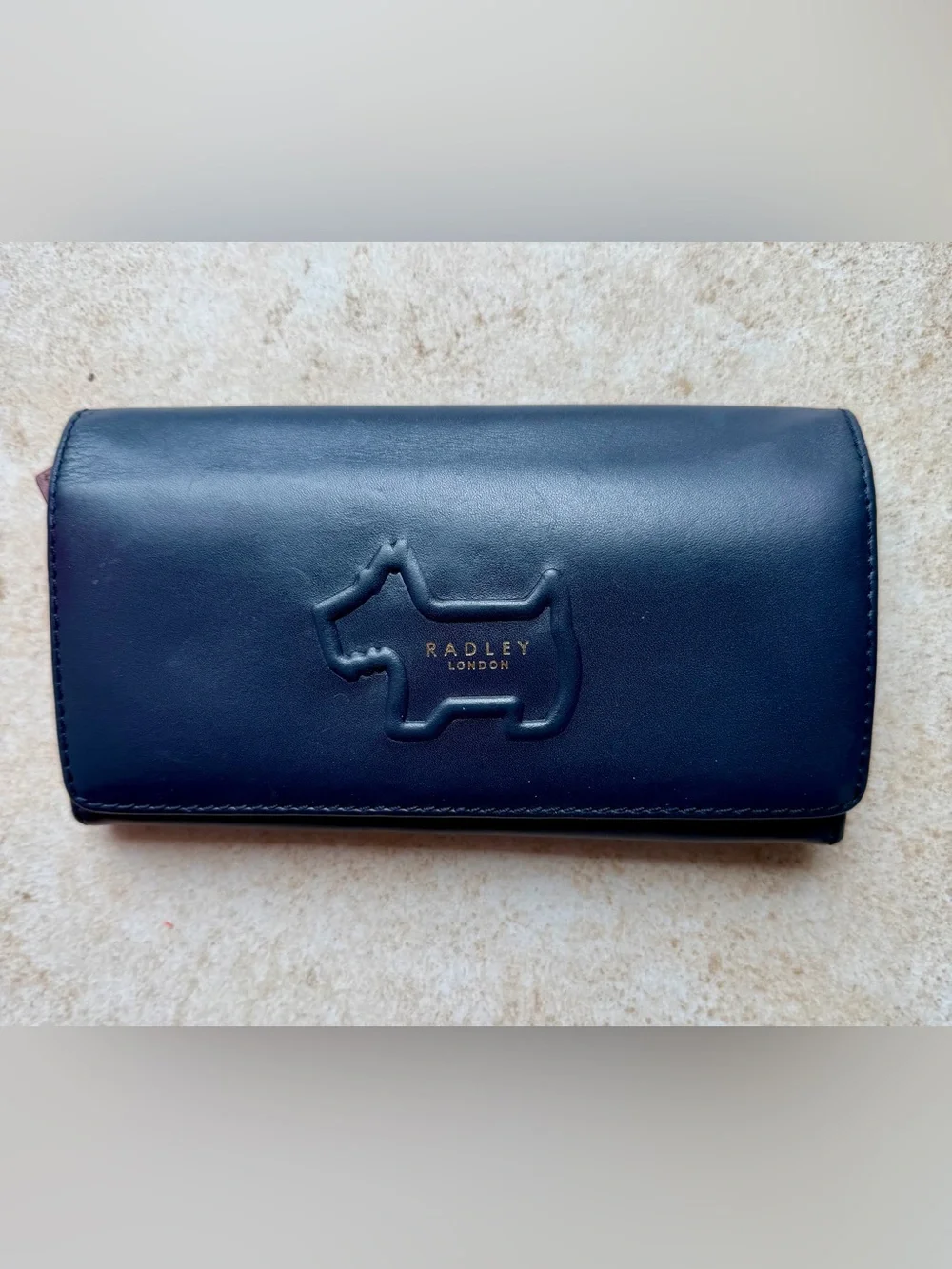 RADLEY LONDON Navy Leather Dog Embossed Wallet with Gold Logo